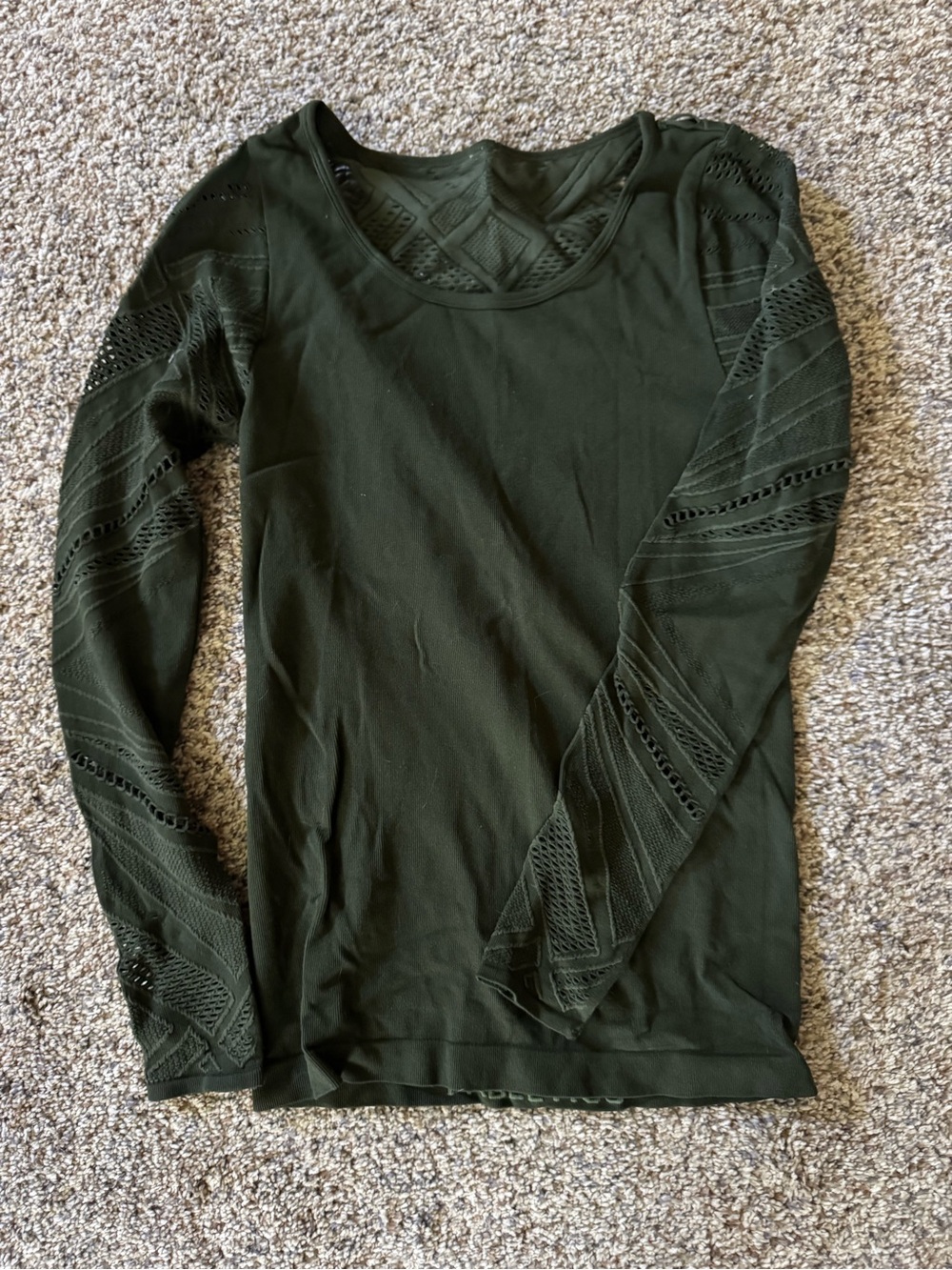Fabletics Olive Green Seamless Long Sleeve Scoop Neck Top with cutouts